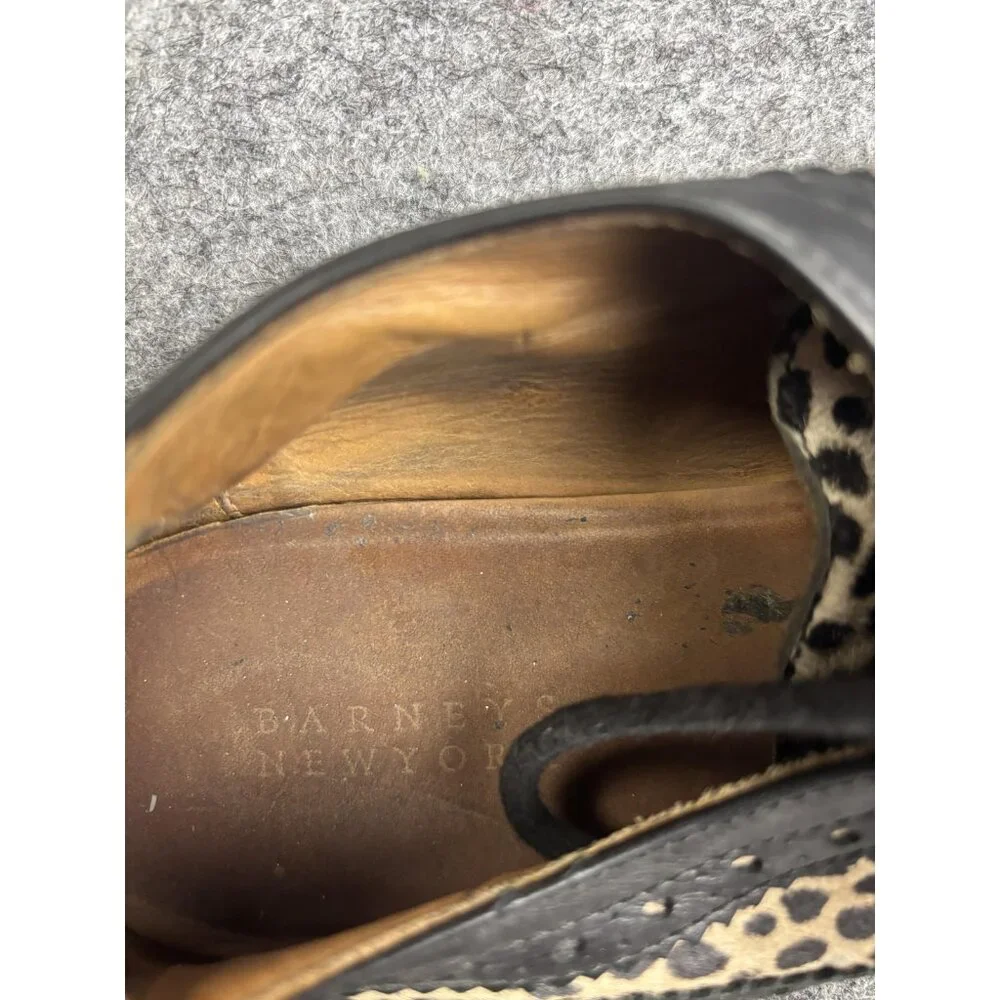 Barneys New York Wingtip Shoes Mens Size 10.5 Black Leopard Pony Hair Made Italy